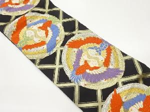 向かい鳥・襷模様織出し袋帯